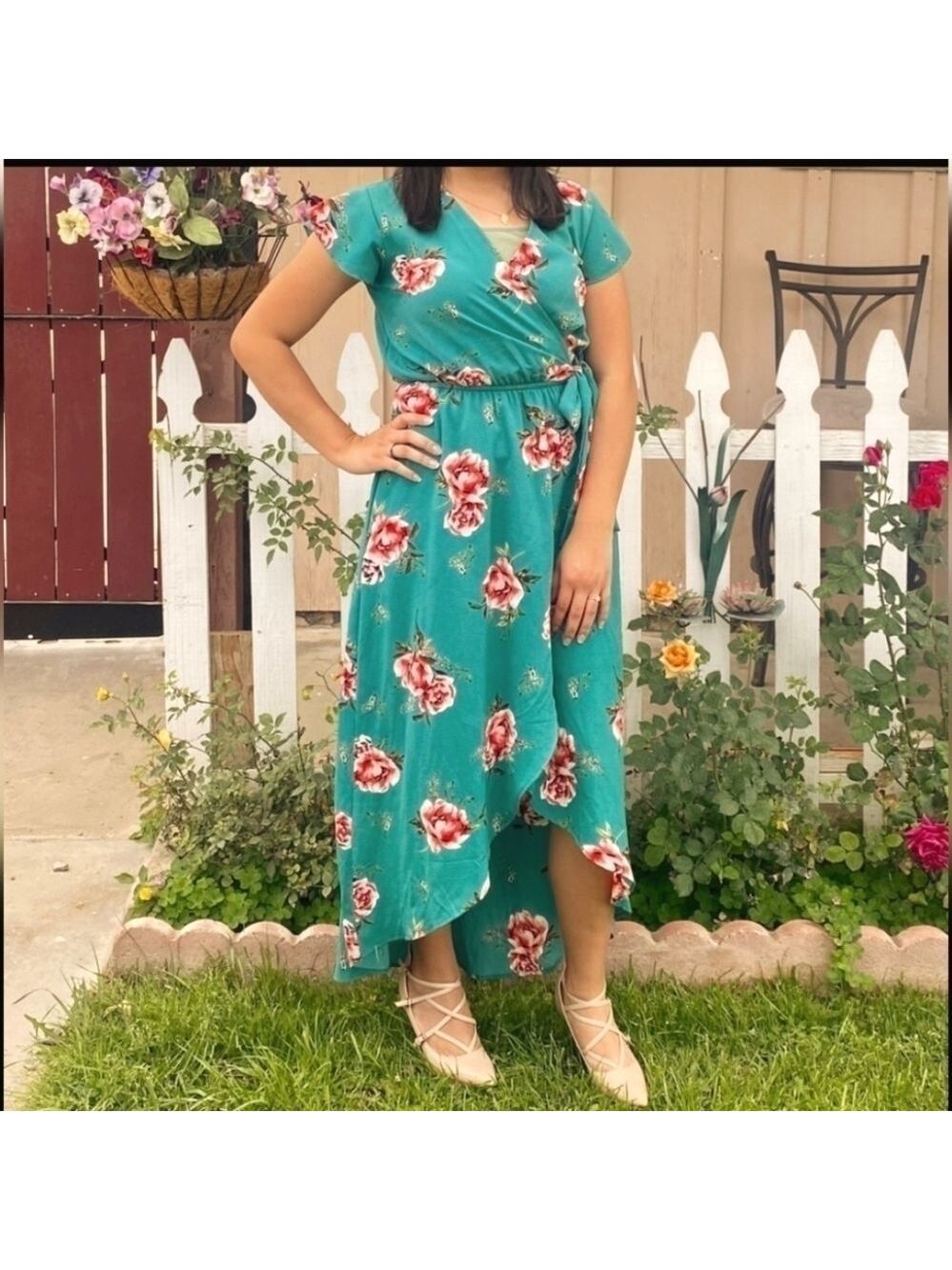 Dream Of Me Faux Wrap Floral Maxi Dress Size Medium EUC